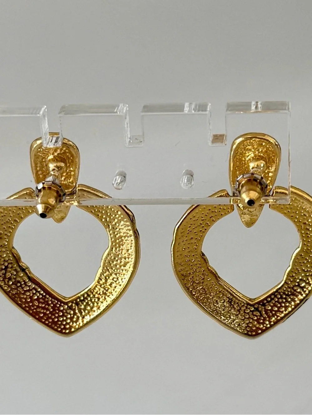 Vintage Gold and Navy Enamel Heart Drop Earrings - Women Jewelry